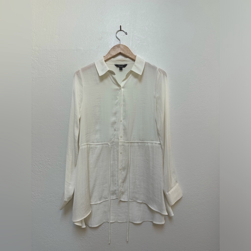 Simply Vera Vera Wang Cream Bohemian Button Up Blouse with Tie Waist